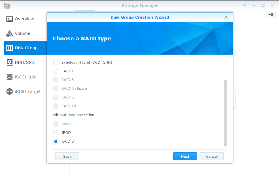 ioSafe Disk Group Creation Wizard创建RAID 0